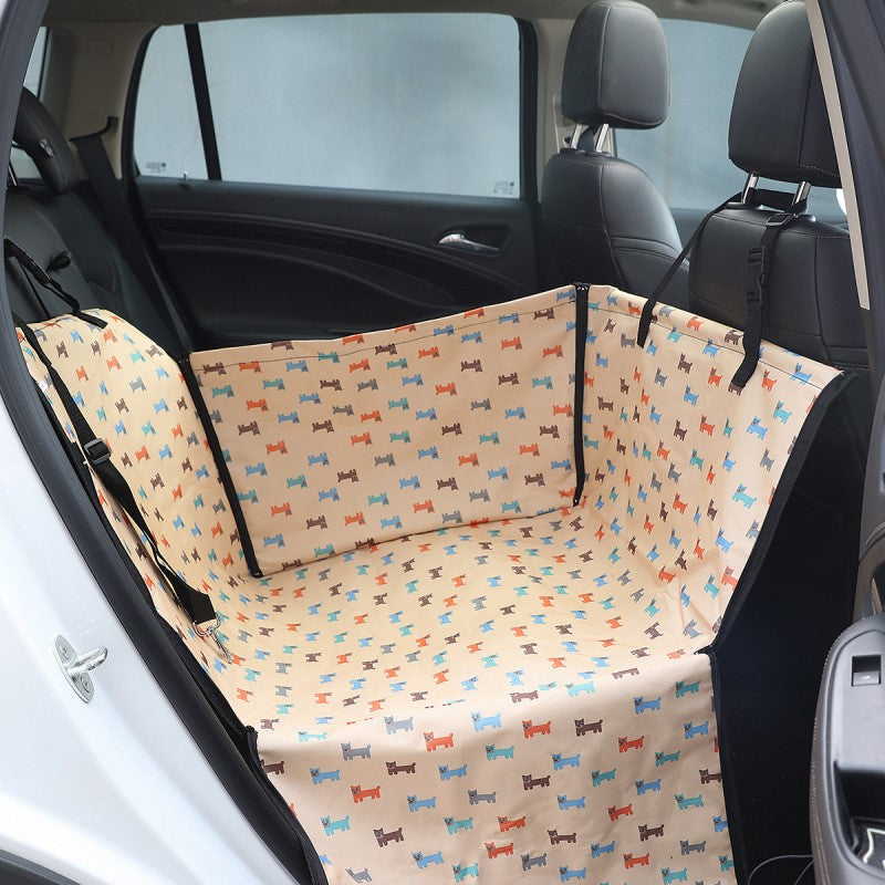 High-quality waterproof dog car seat cover fabric in action, safeguarding your car's back seat from pet accidents.