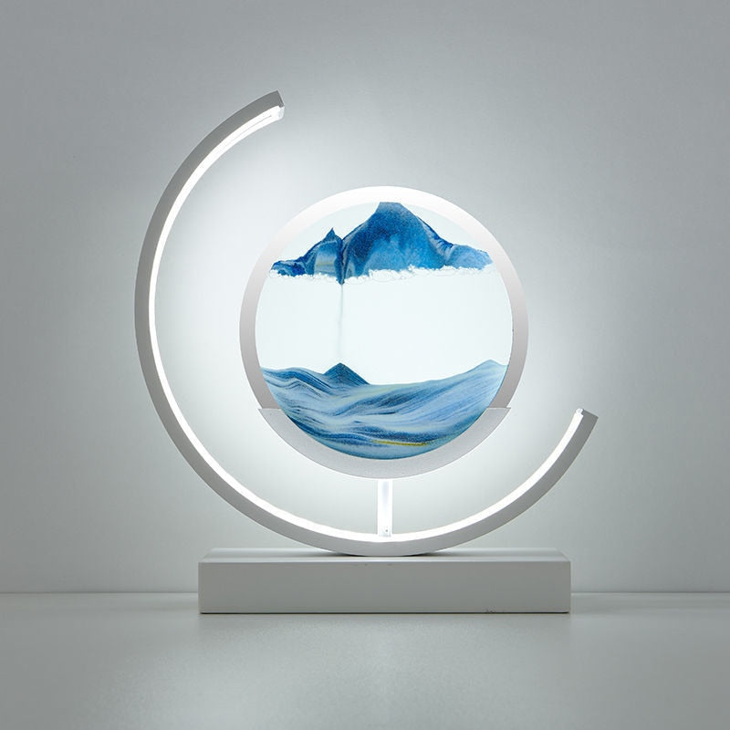 Dynamic Sand Art LED Table Lamp with flowing sandscapes and soft lighting, perfect for home or office decor transformation.