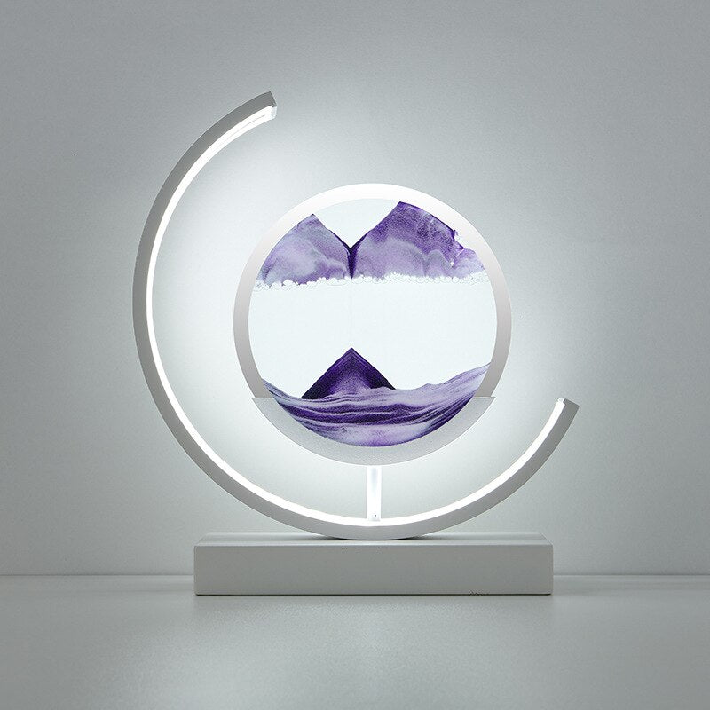 Dynamic Sand Art LED Table Lamp with flowing sandscapes and soft lighting, perfect for home or office decor transformation.