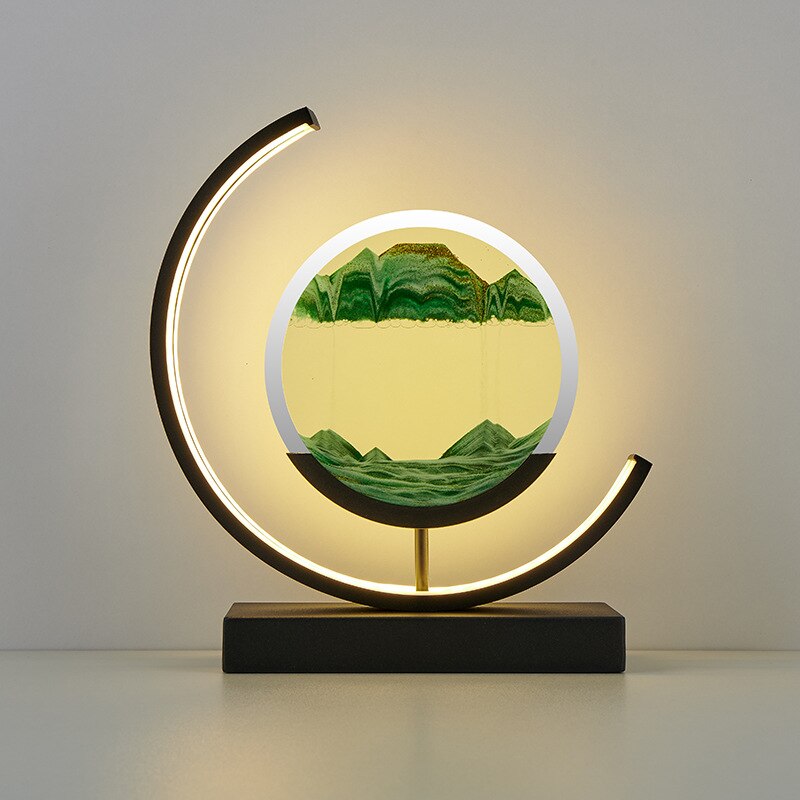Dynamic Sand Art LED Table Lamp with flowing sandscapes and soft lighting, perfect for home or office decor transformation.