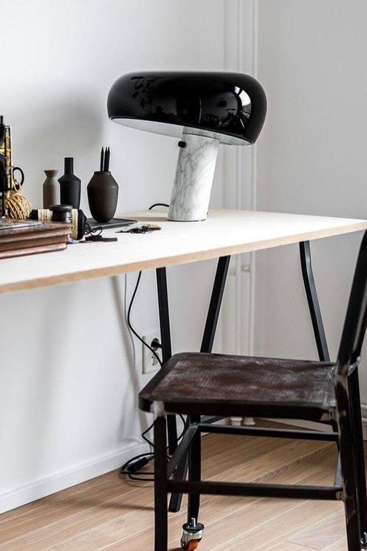 Carrara Marble Table Lamp with Glazed Metal Reflector
