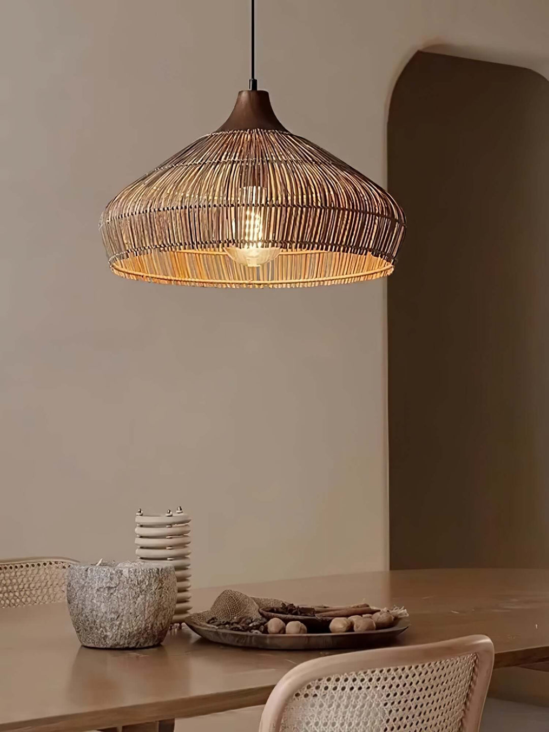 Woven Rattan Pendant Light - Handcrafted Bohemian Decor