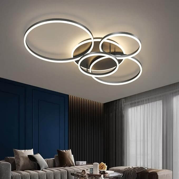 Dimmable LED Ceiling Light, Modern Black 5 Ring