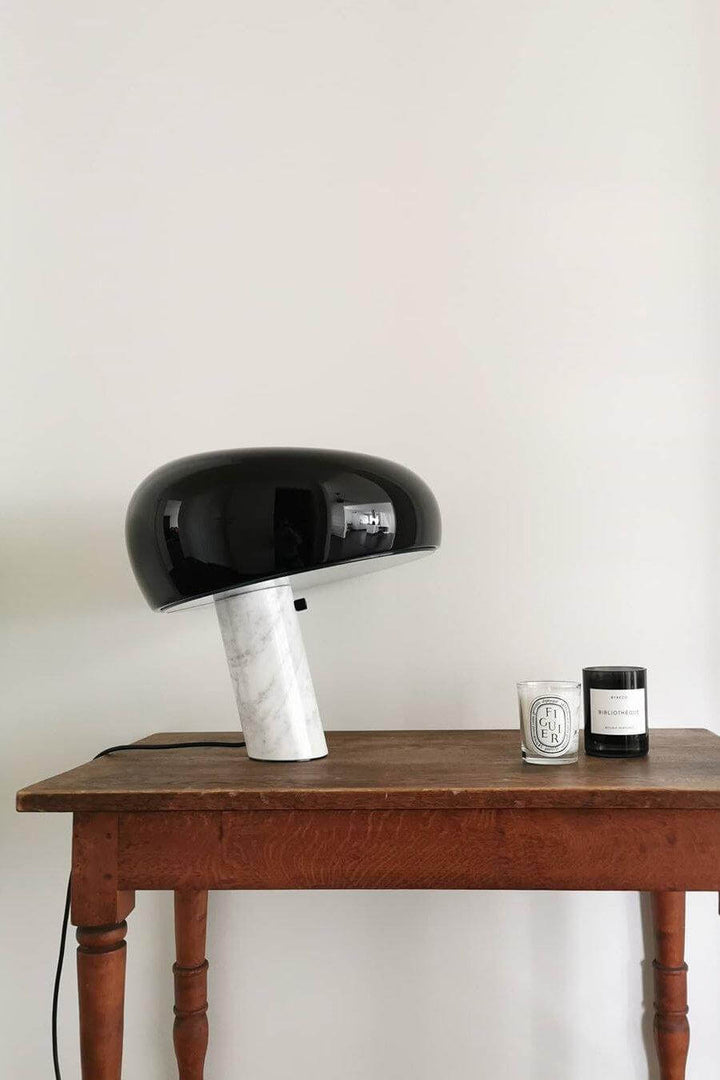 Carrara Marble Table Lamp with Glazed Metal Reflector