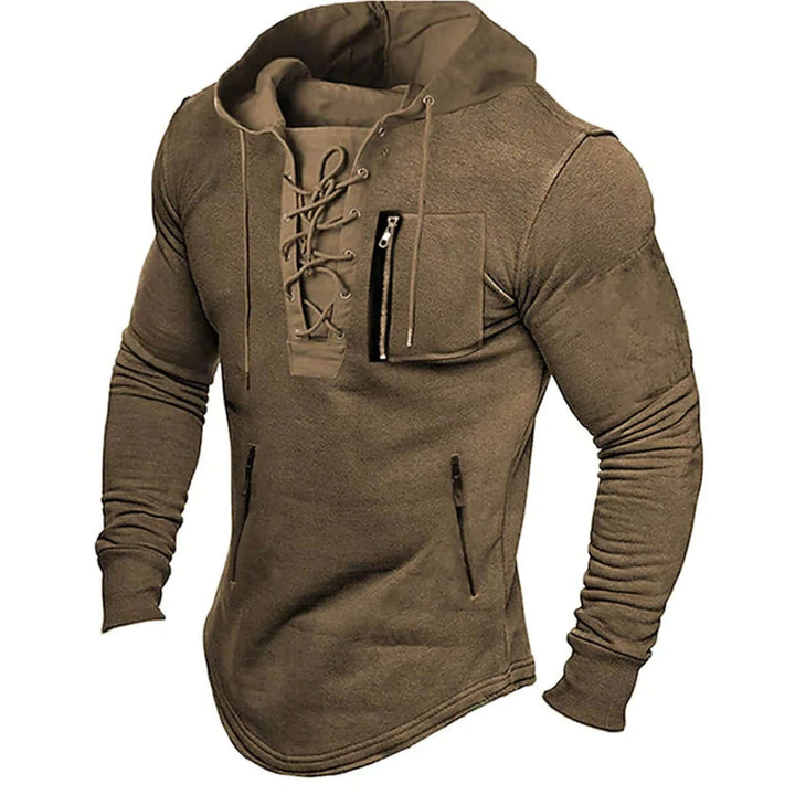 Men's Vintage Lace-Up Hoodie - Casual Comfort and Style
