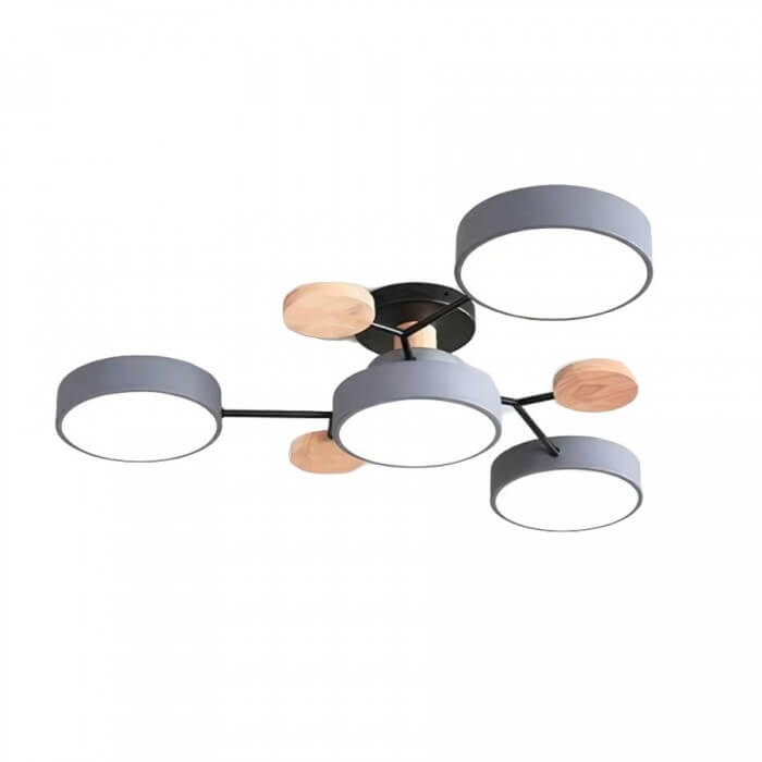 Modern Multi-Arm LED Ceiling Light with Wood Accents