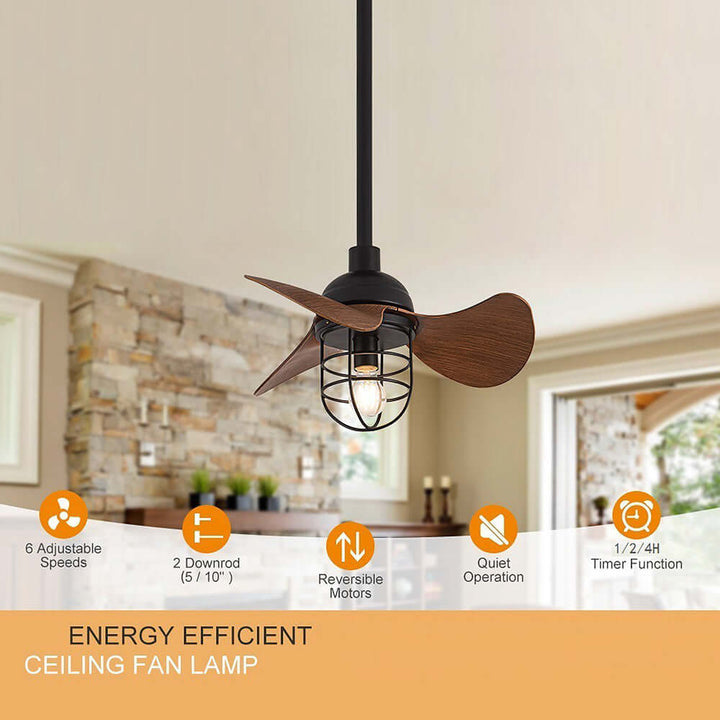 Dark Walnut Ceiling Fan with Light 22inch