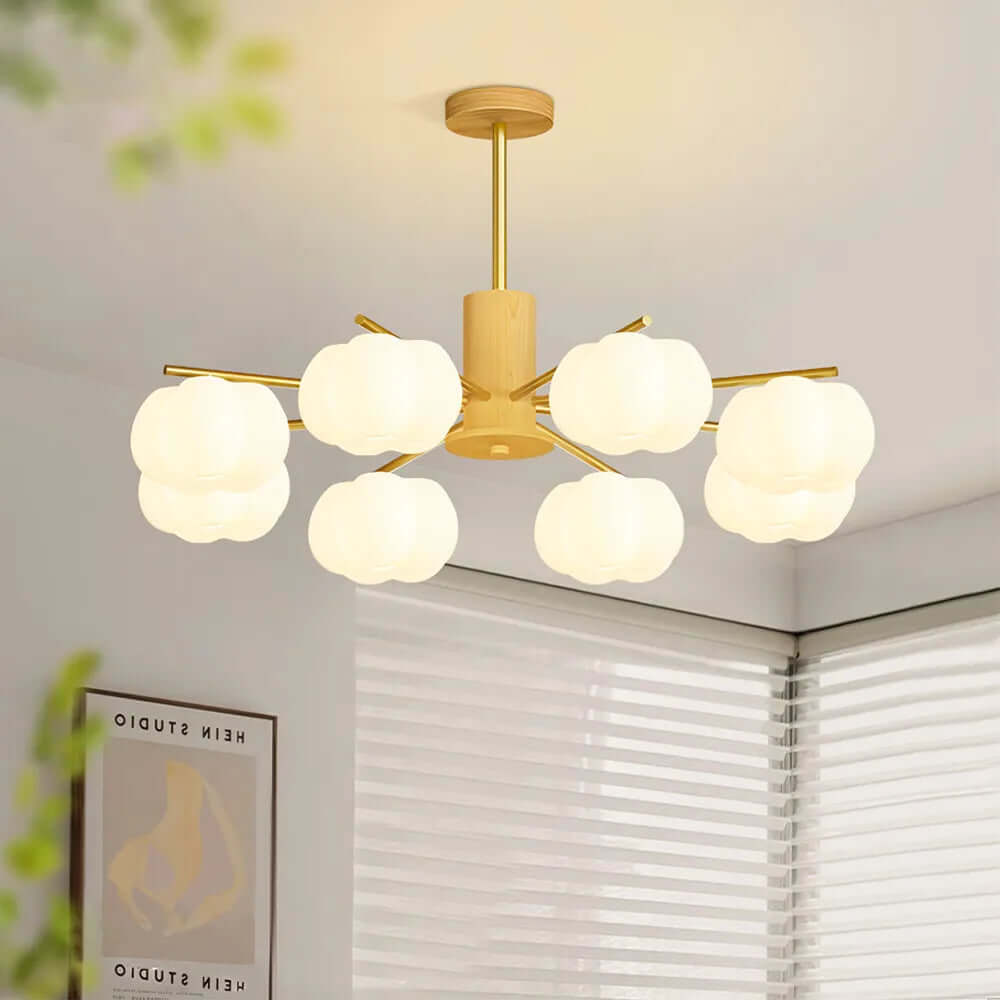 Modern Wooden Chandelier with Cotton Balls