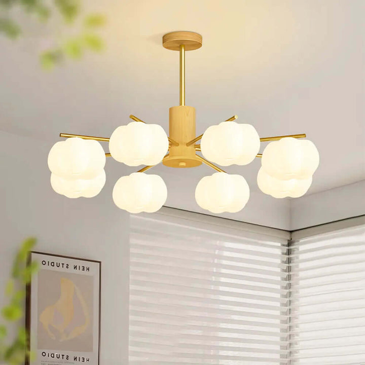 Modern Wooden Chandelier with Cotton Balls