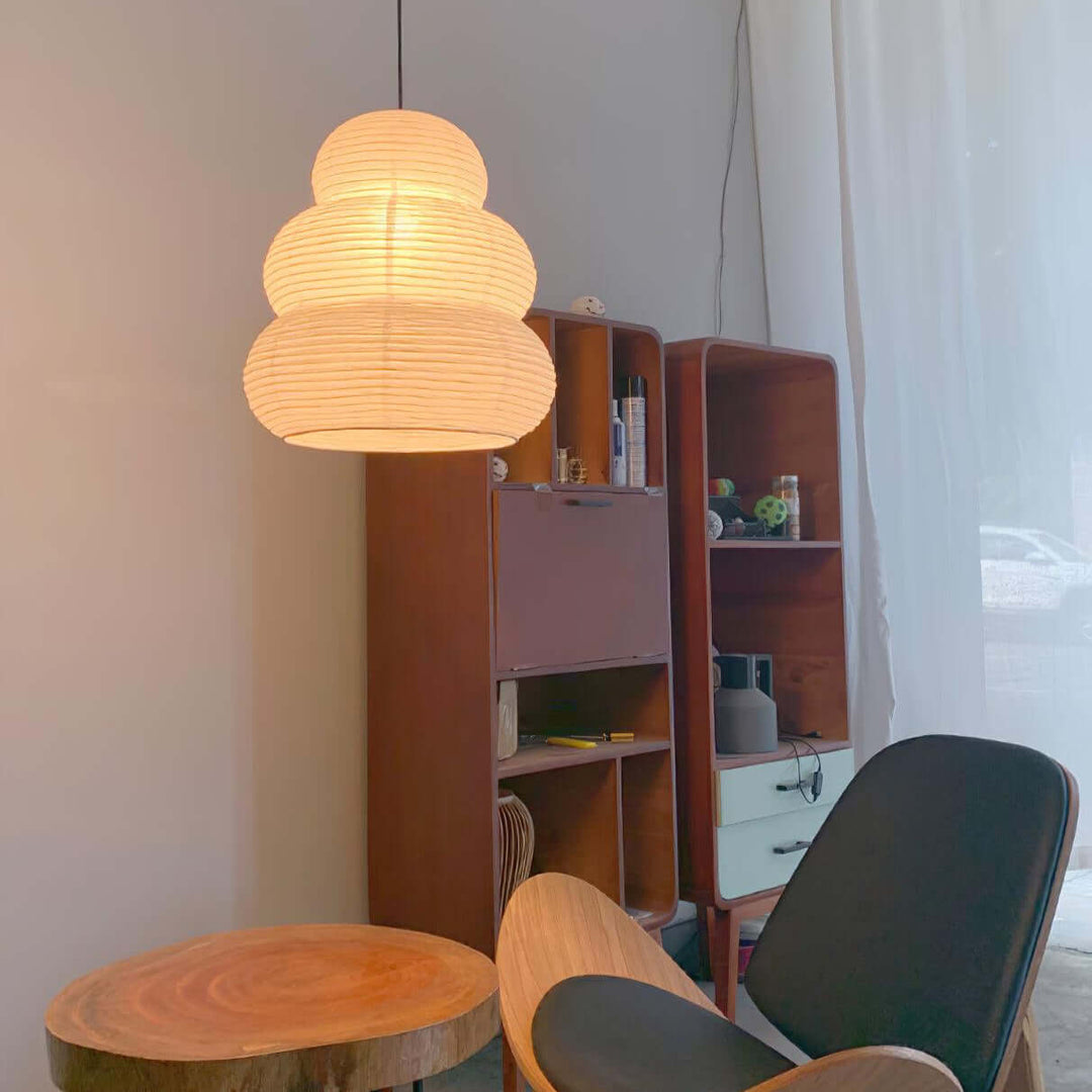 Round Pendant Light Fixture, 40cm Natural Paper Shade