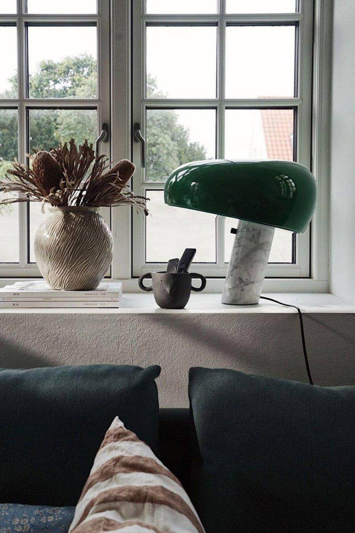 Carrara Marble Table Lamp with Glazed Metal Reflector