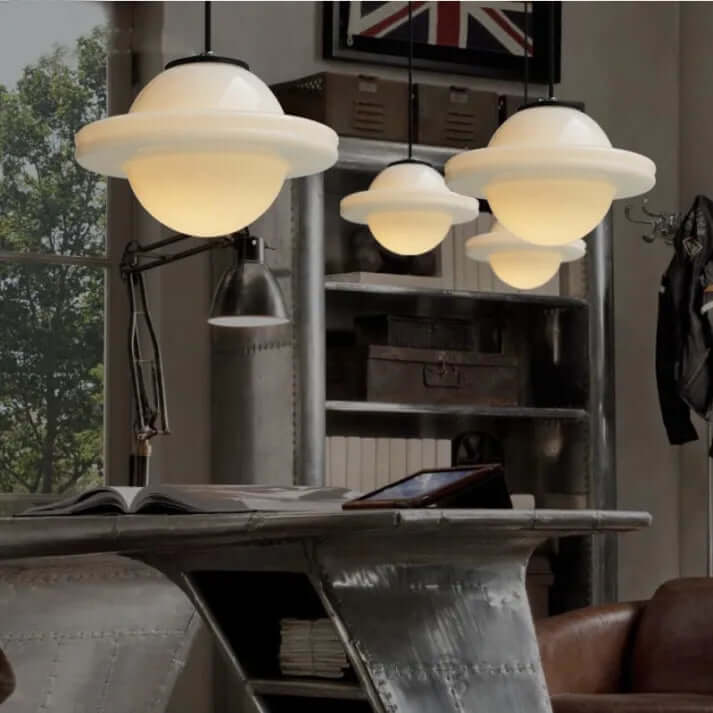 White Milk Glass Geometric Jar Pendant Light