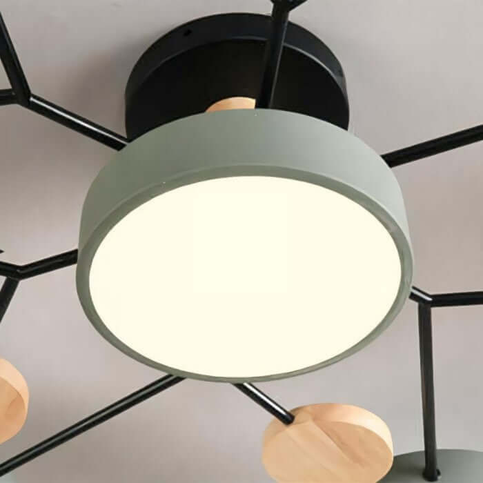 Modern Multi-Arm LED Ceiling Light with Wood Accents
