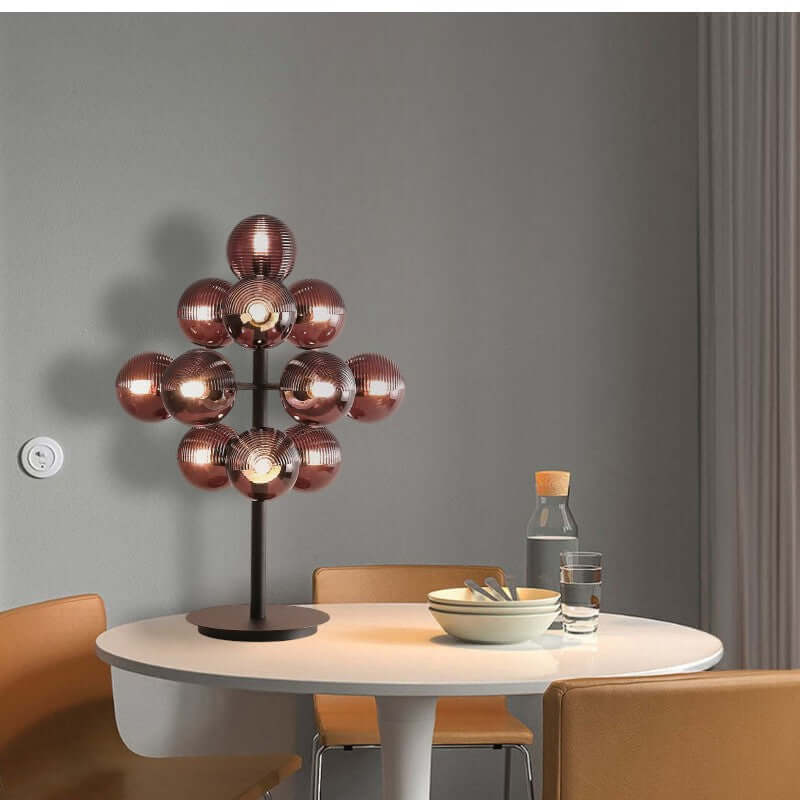 Decorative Grape Table Lamp with Black Iron & Glass