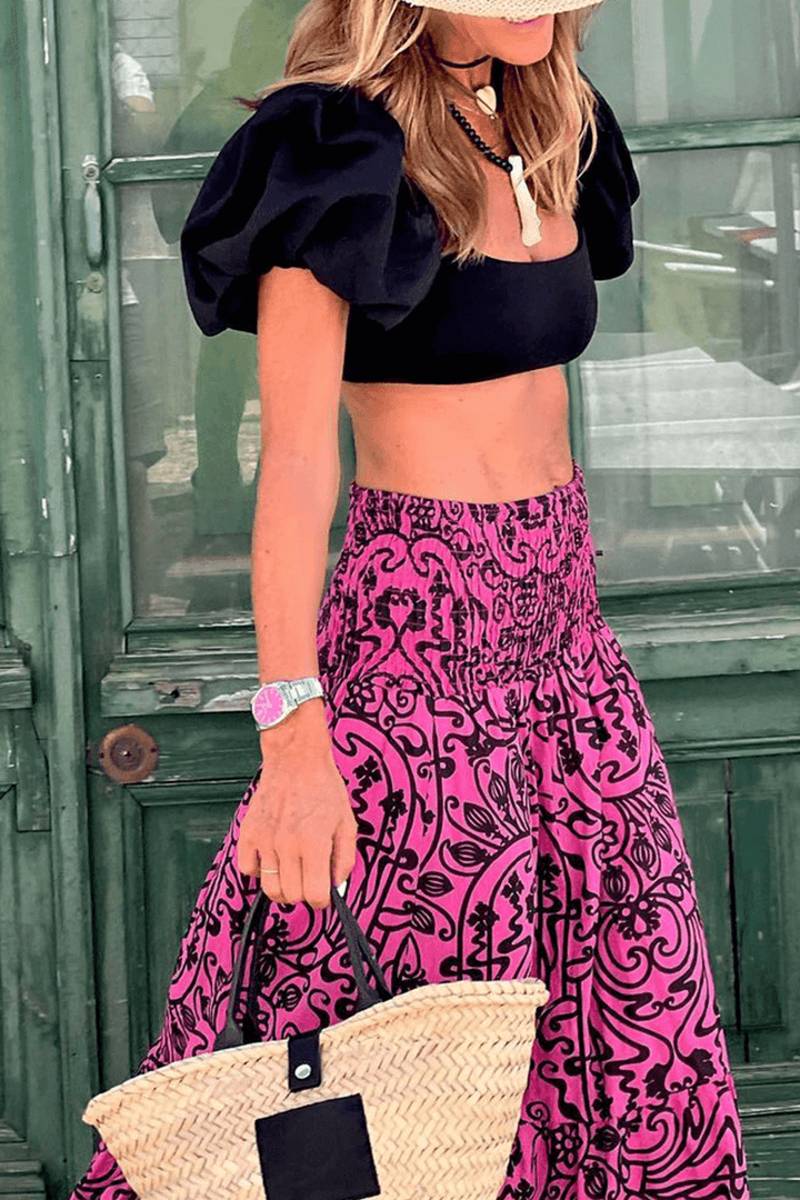 Printed High-Waisted Midi Skirt for Women