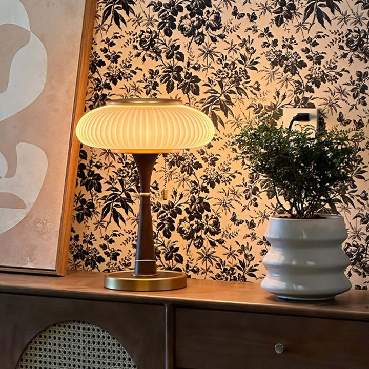 Elegant Mushroom Table Lamp with Wooden Base
