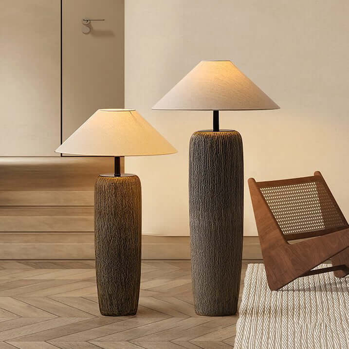 Rustic Wood Floor Lamp with Metal Accents