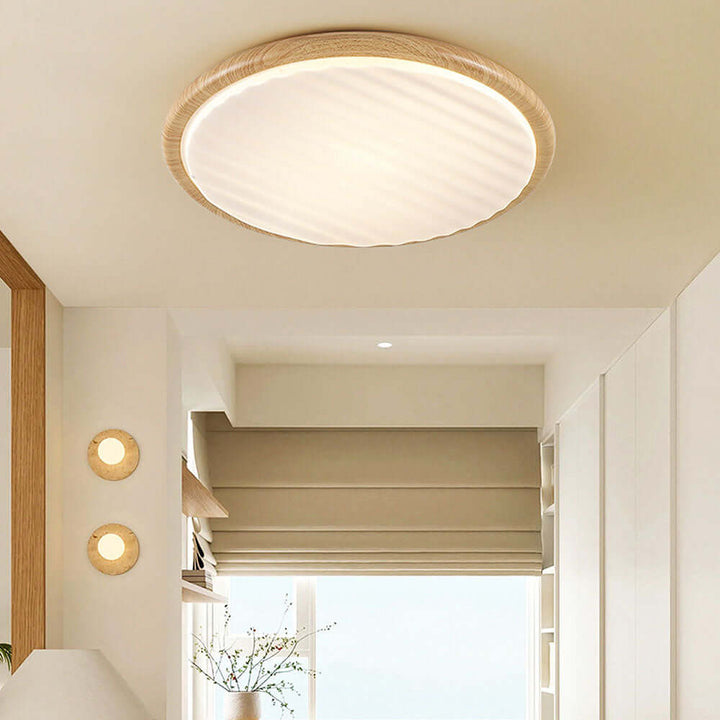 Round Wooden LED Ceiling Light for Bedroom