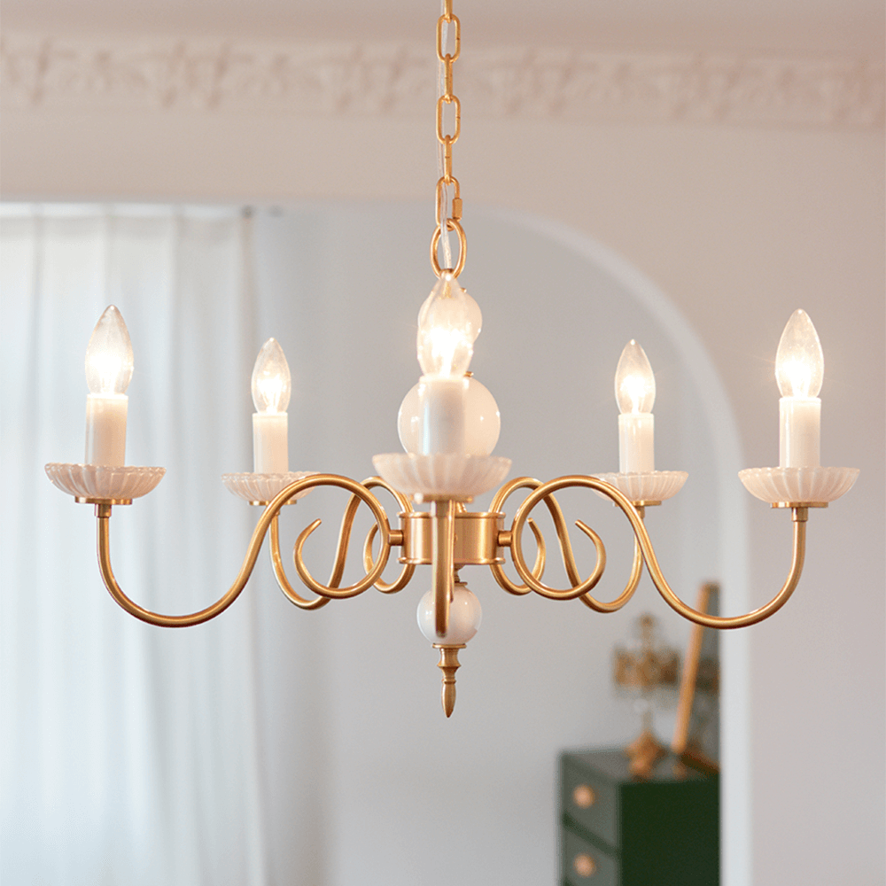 Retro Cream Glass Chandelier 3/5 Lamps