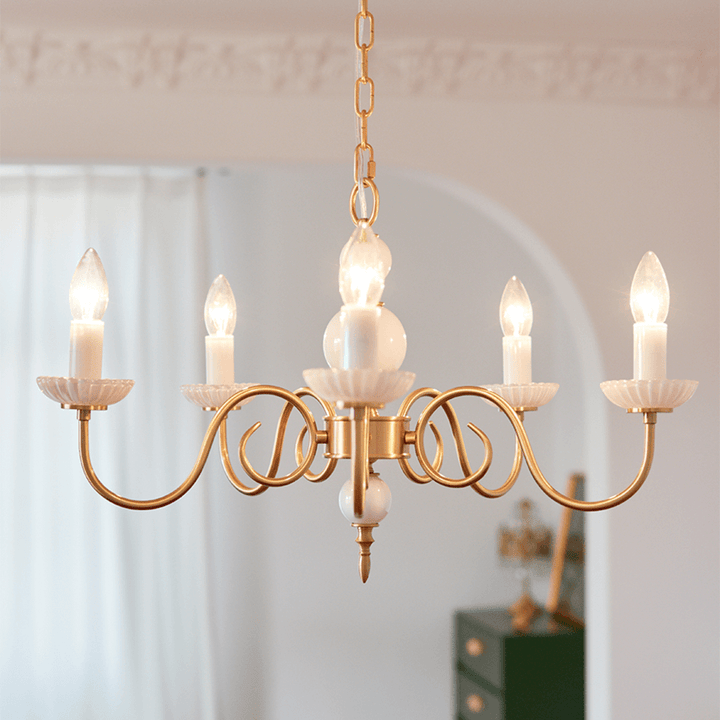 Retro Cream Glass Chandelier 3/5 Lamps