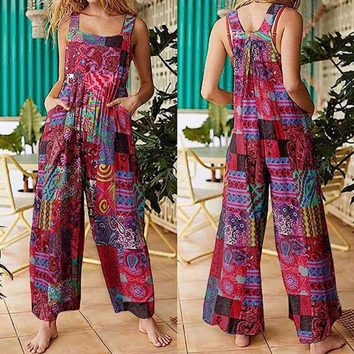 Stylish women's wide-leg sleeveless jumpsuit with square neck, ideal for comfortable day-to-night fashion.
