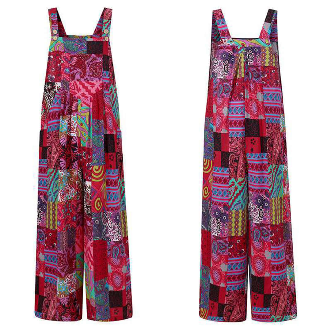 Blue wide-leg sleeveless jumpsuit with a flattering square neck, great for vacation wear and summer fashion.