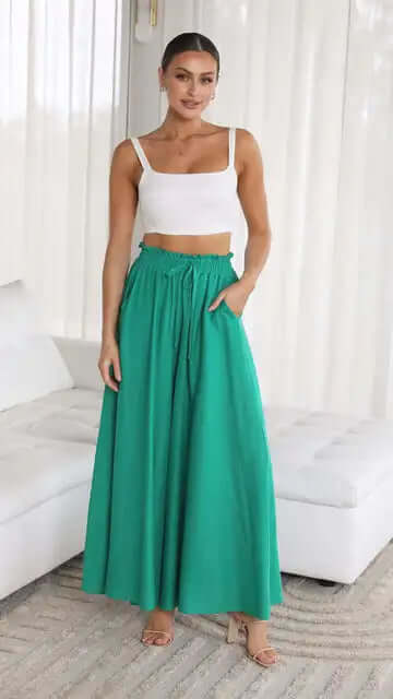 Chic women's loose fit drawstring pants, versatile for relaxed casual and summer outfits.
