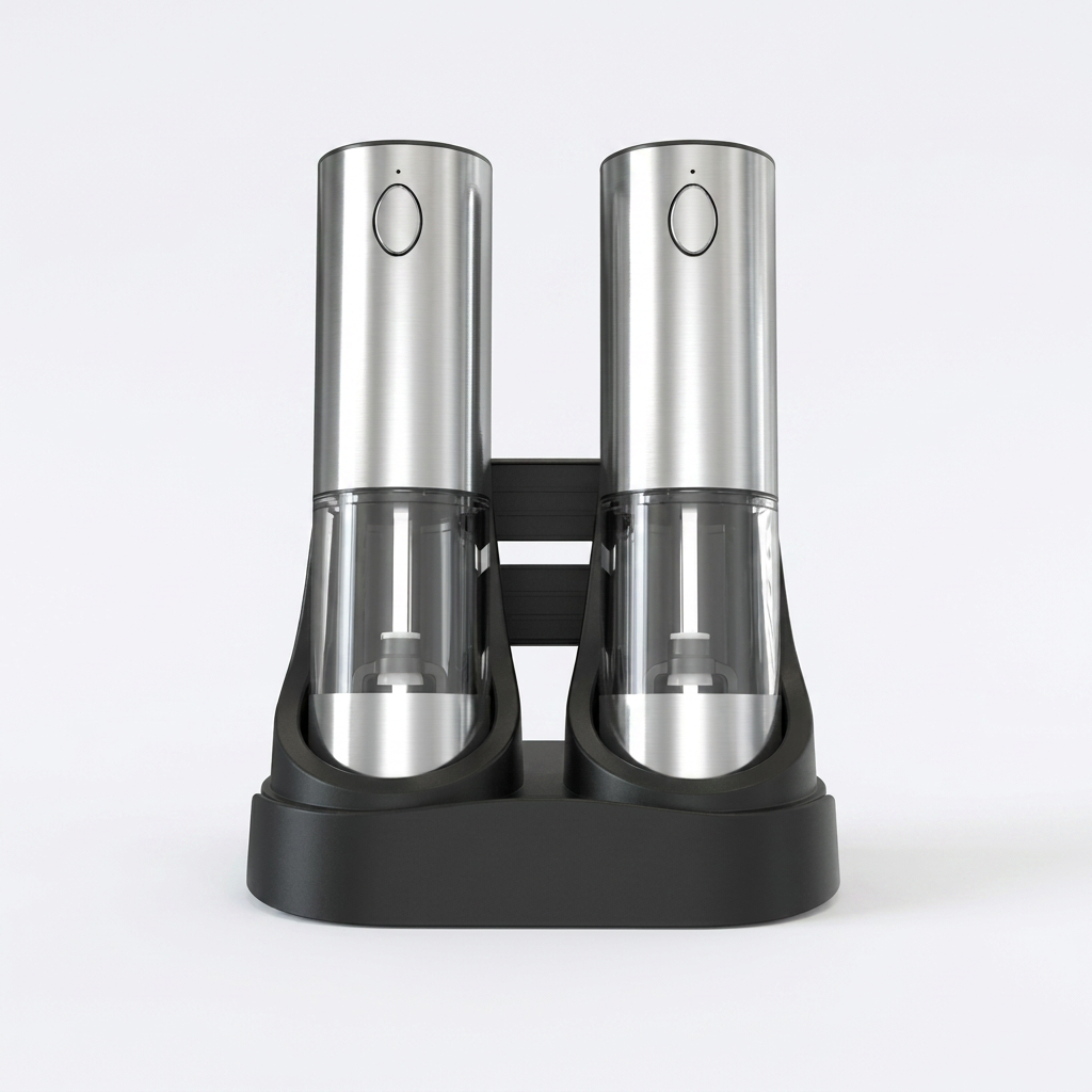 Premium electric salt and pepper spice mill set. Effortless, automatic cordless grinders for convenient cooking.