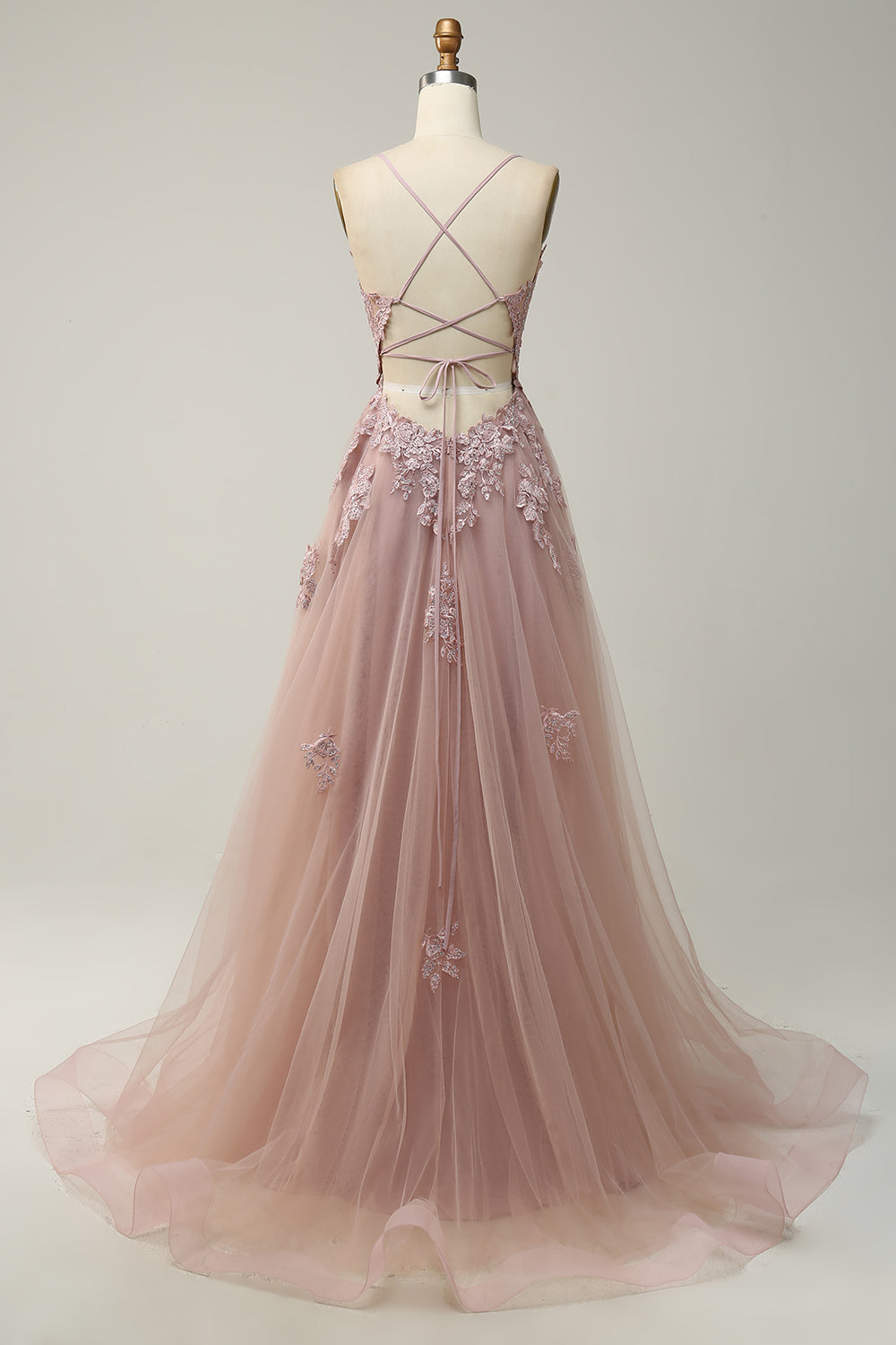 Dreamy women's A-line maxi gown with delicate appliques, ideal for elegant evening events.