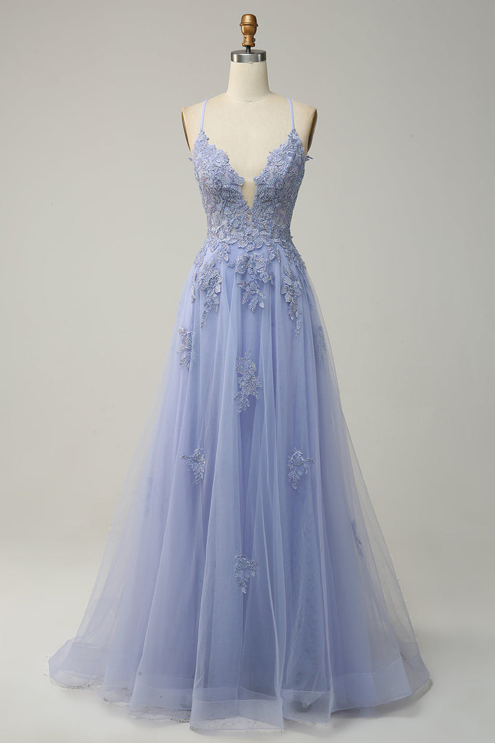 Timeless A-line evening dress for women, embellished with intricate appliques for a chic look.