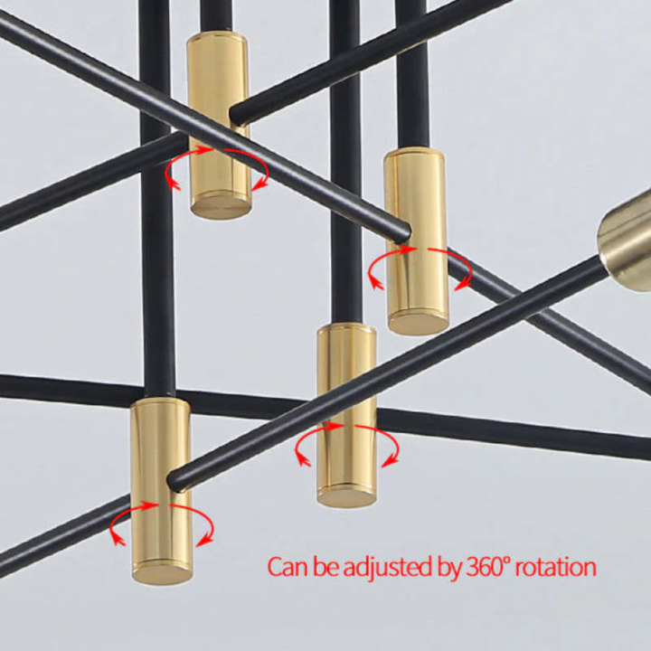 Sleek black & gold modern LED ceiling fixture. Luxury home lighting for stylish indoor decor.