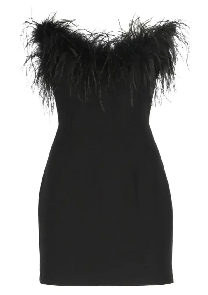 Stylish black off-shoulder short dress for women. Features a flattering neckline, ideal for parties & evening wear.
