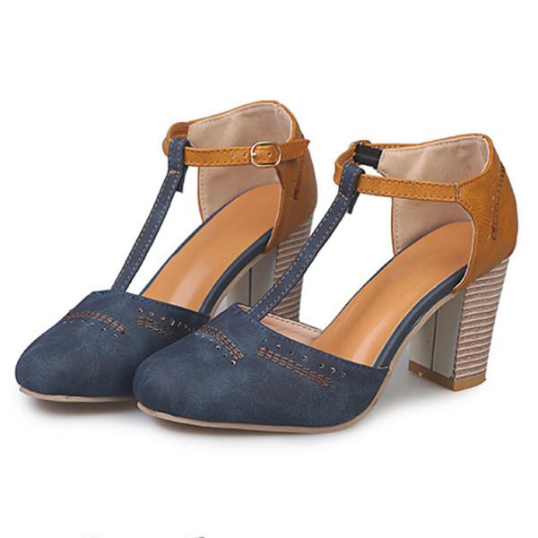 Elegant black T-strap block heels for women with vintage charm, perfect for parties and dress events.