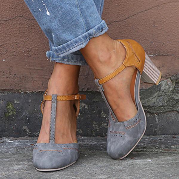 Vintage-look red T-strap block heels, designed for women seeking elegant and comfortable party shoes.