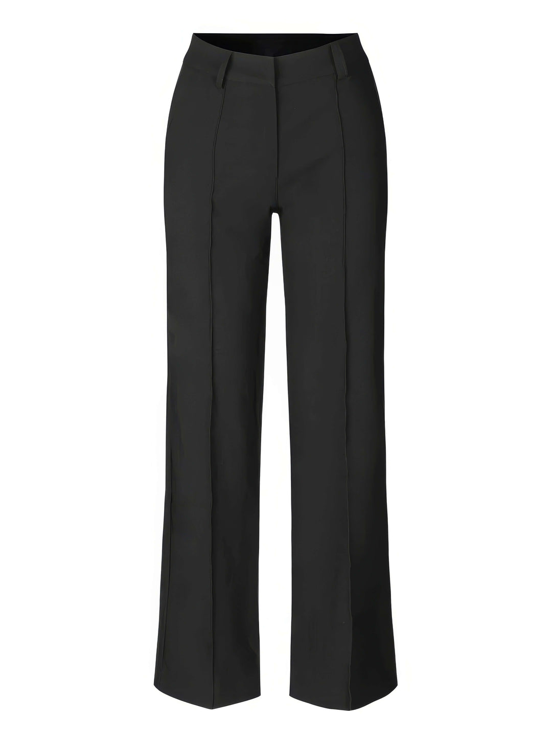 Black wide leg polyester trousers for women, designed for a comfortable, stylish, and relaxed feel.