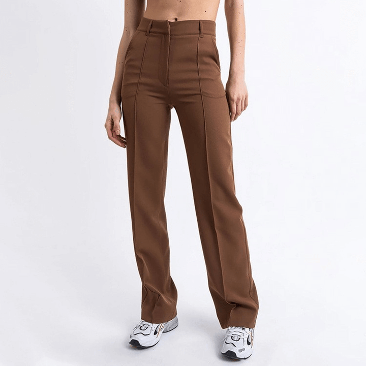 Gray wide leg women's pants, featuring an effortless style and a comfortable, relaxed silhouette.