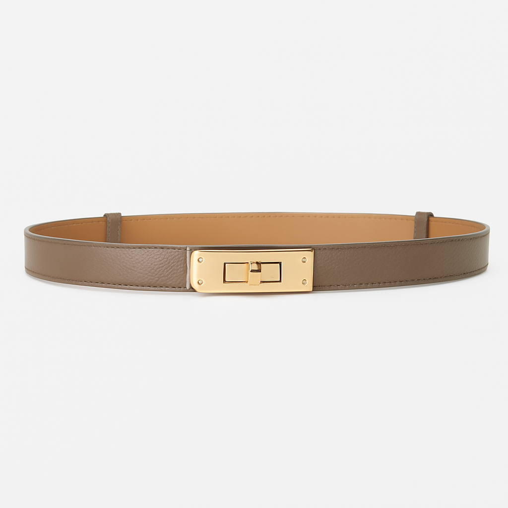 Elegant black women's cinch waist belt featuring a stylish gold twist-lock buckle, a versatile fashion accessory.