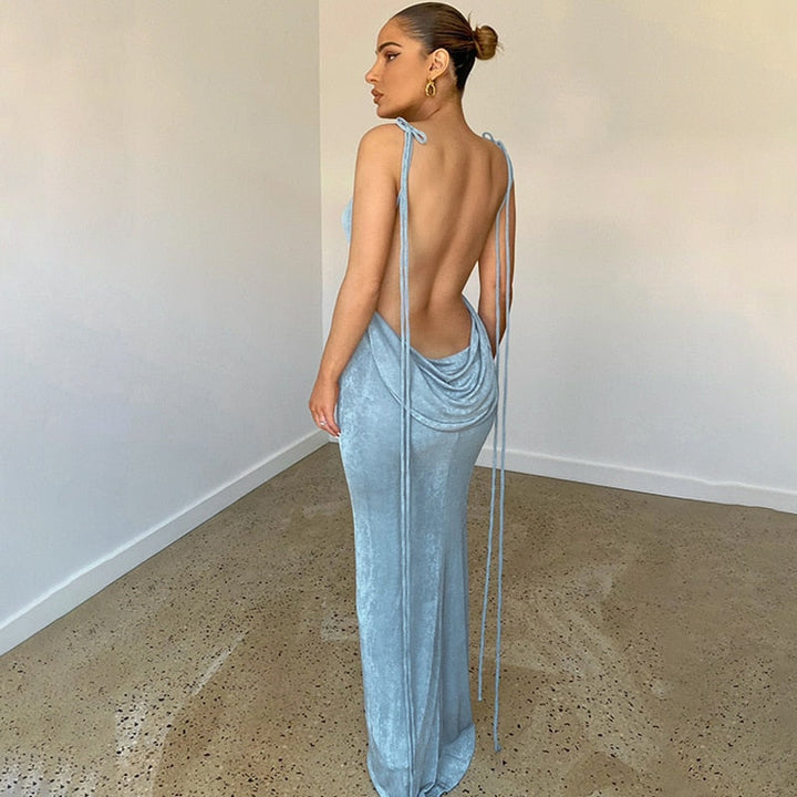 Elegant women's low back maxi dress with a flattering silhouette.