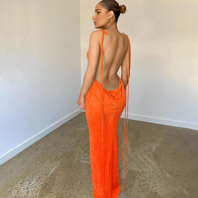 Beautiful women's low back maxi dress, an ideal evening party gown.