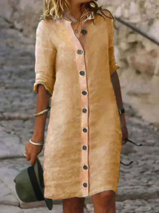 "Elegant blue linen dress with airy feminine silhouette for women, offering comfort and style, perfect for various occasions.