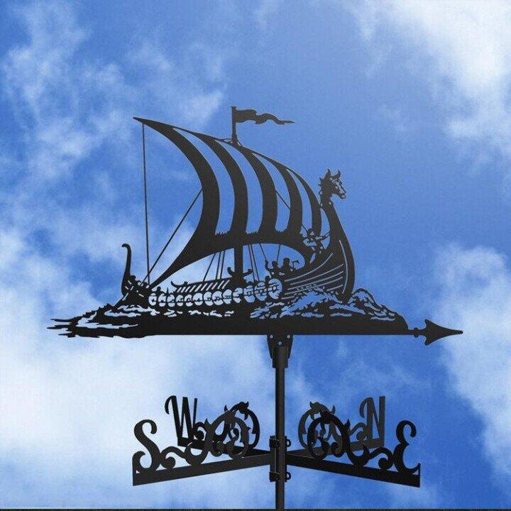 Classic pirate ship weather vane, durable garden decor & wind direction tool for outdoors.