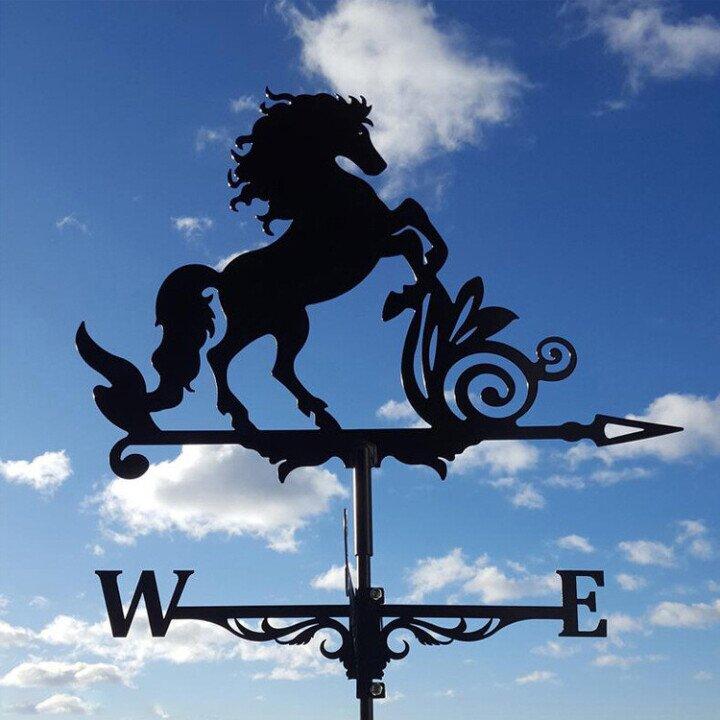 Antique-style rooster weather vane, functional wind indicator & charming garden ornament.