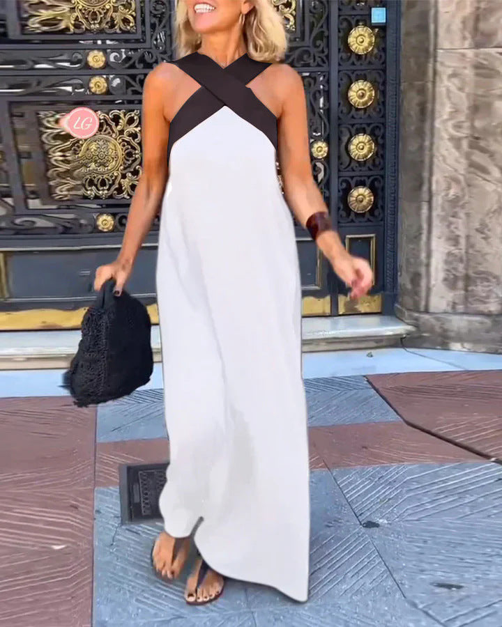 Soft, flowing elegant cross-neck maxi dress for women, comfortable & versatile for summer.