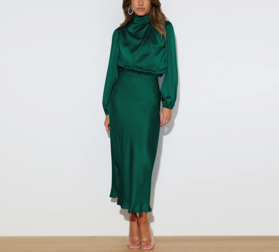 Elegant Evelina luxury satin evening dress for women, perfect for formal events, parties, or wedding guests.
