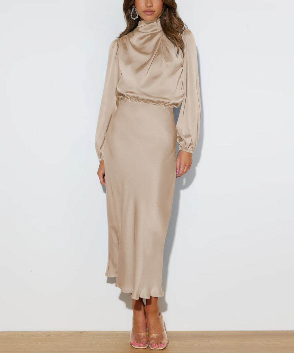 Chic women's long maxi dress, a stunning satin formal gown for special occasions and elegant wear.