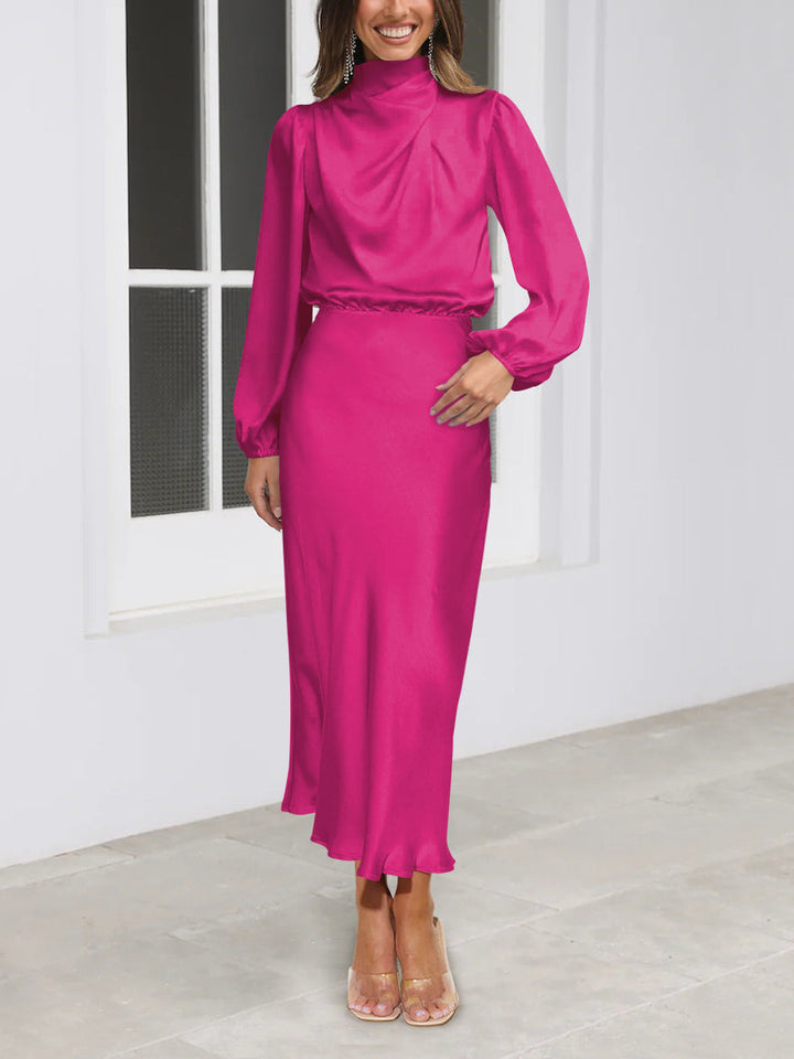 Women's graceful Evelina satin party dress, an ideal wedding guest or cocktail dress for a chic look.