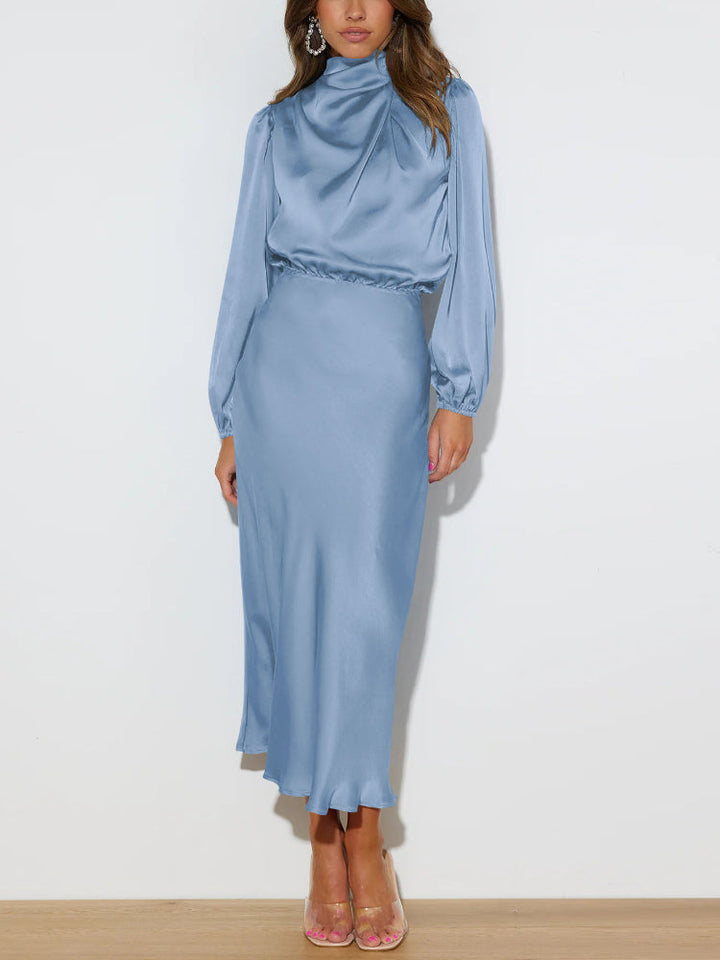 Luxurious Evelina women's long satin evening gown with elegant design, suitable for formal special occasions.