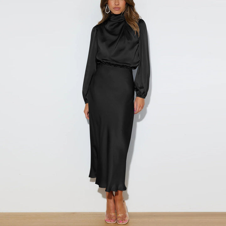 Evelina luxury satin women's evening dress. Elegant long gown perfect for formal occasions & party wear.
