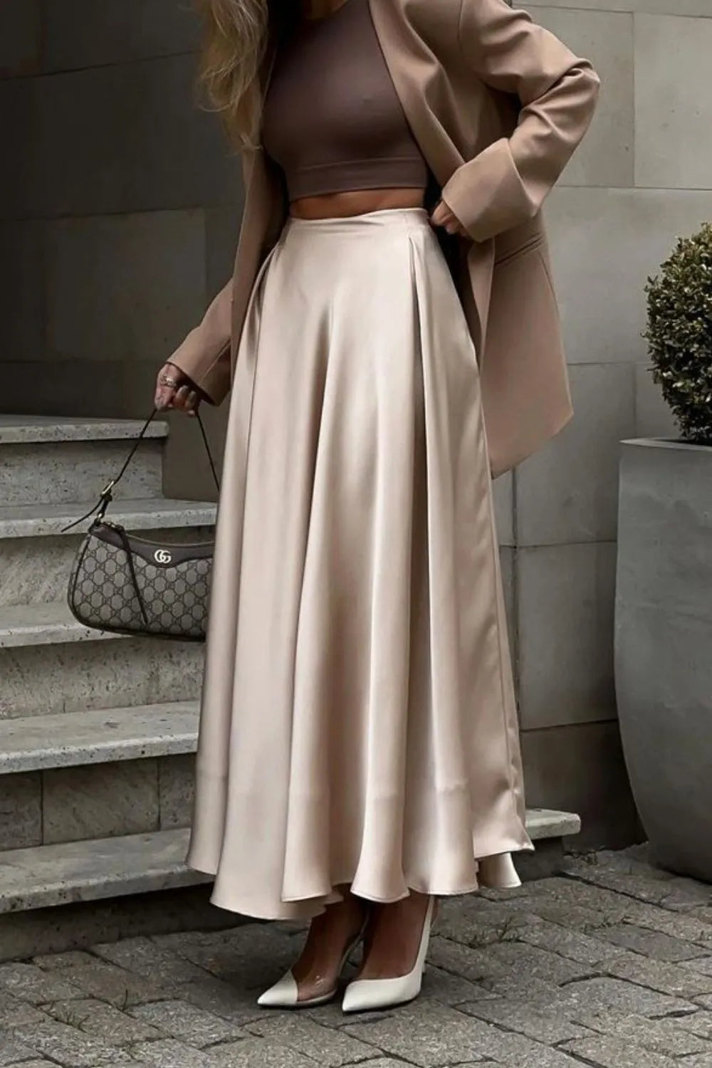 Women's elegant long maxi skirt, ideal for evening wear, wedding guests, or sophisticated office attire.