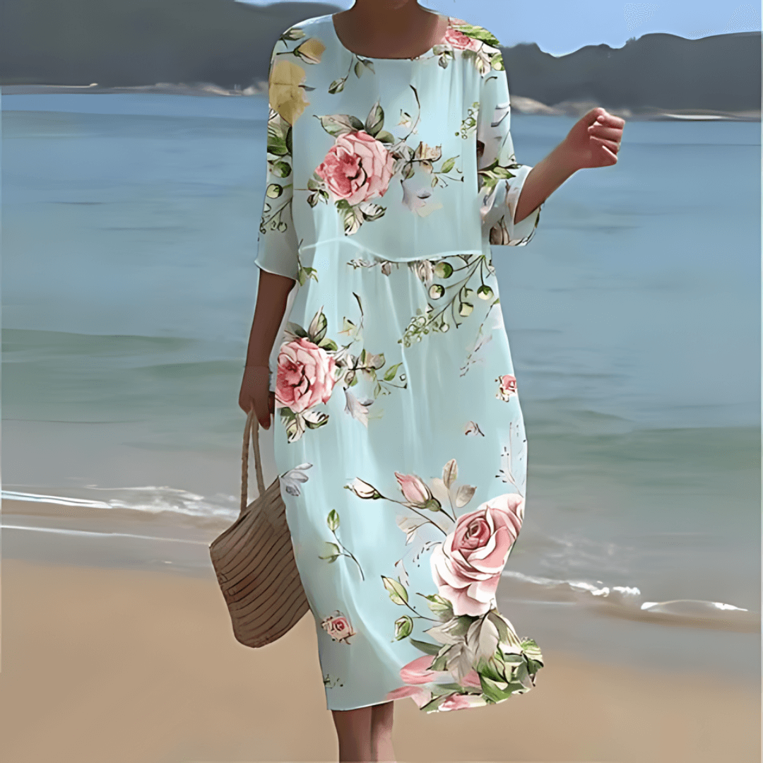 Women's A-line midi dress, a versatile and comfortable flowy dress for elegant occasions.